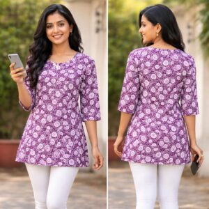 Purple cotton kurti for Woman
